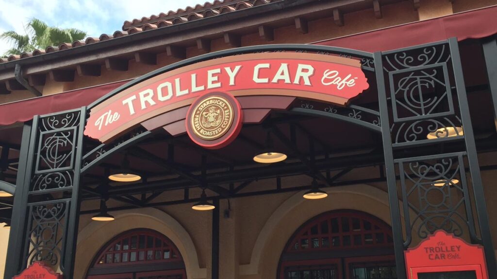 hollywood studios architecture trolley car cafe sign
