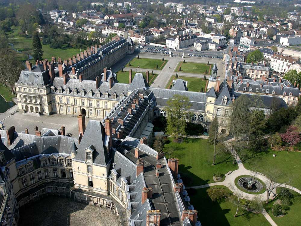 Aerial of Chateau de Fontainebleau - an inspiration for Cinderella Castle